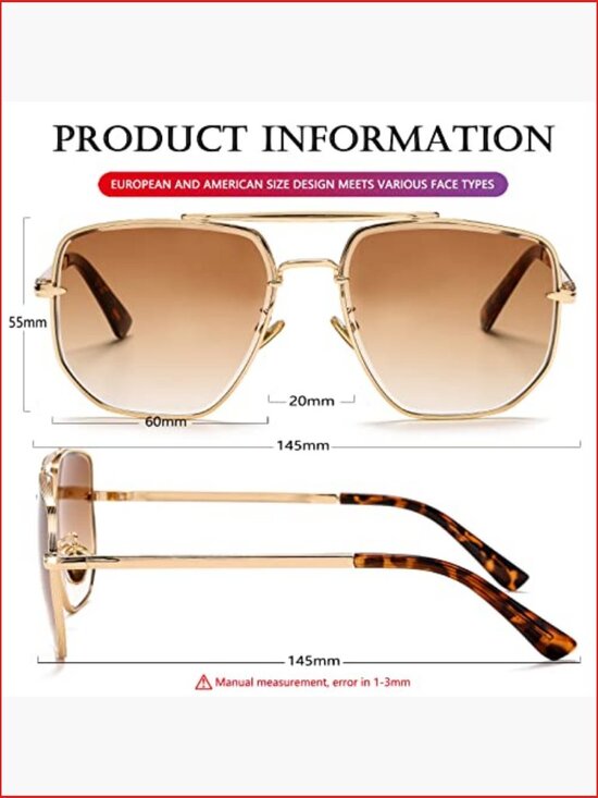 Oversized Square Aviator Sunglasses with UV400 Protection Diamond Cutting Lens